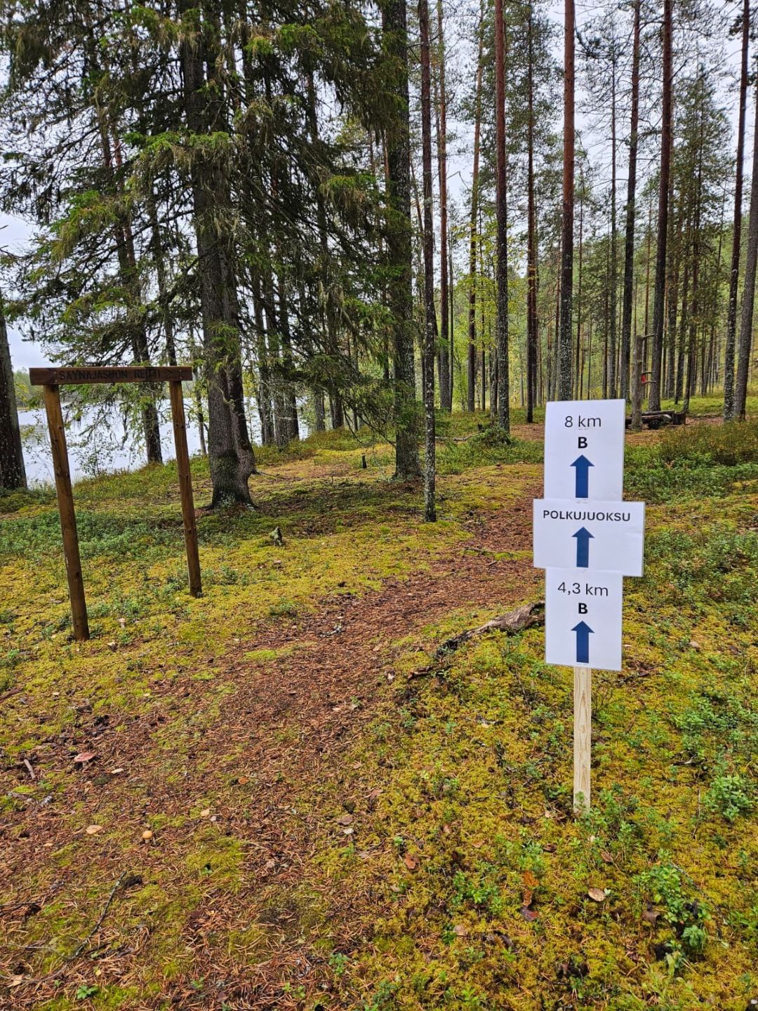Yhdessä tangossa kolme opastenuolta kohteisiin.