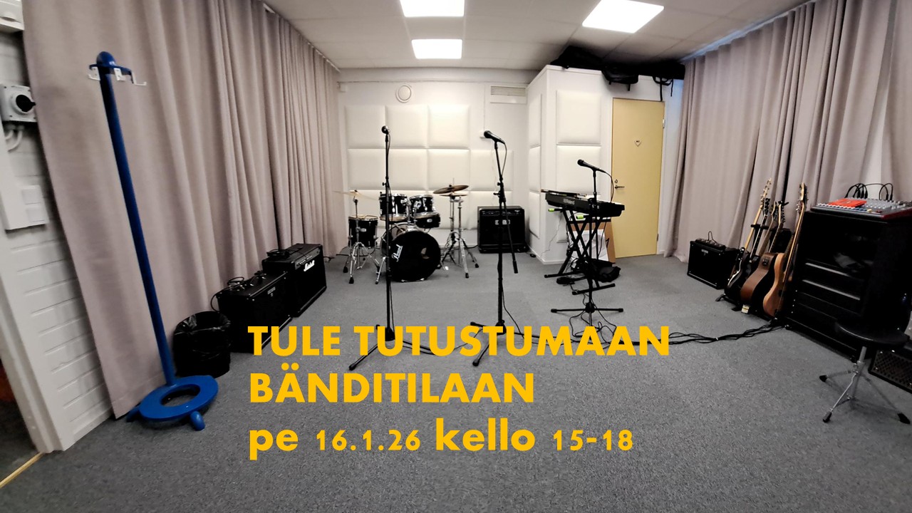 Kuvituskuvassa bänditilasta valokuva, näkyy mm. kolme mikrofonia. Päällä otiskkotksti.