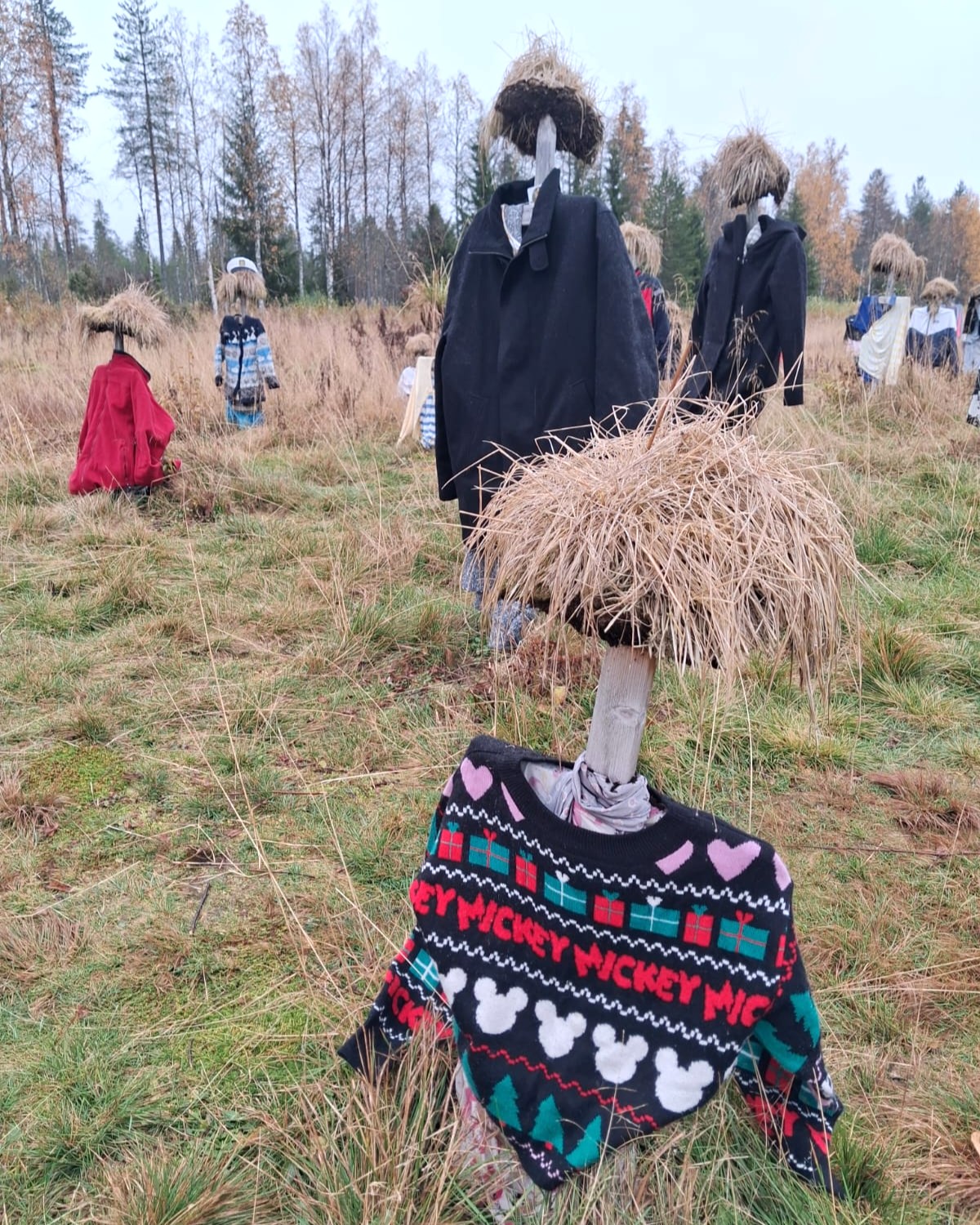 Etualalla on hiljaisen kansan hahmo, jonka yllä on kirjava villapaita.