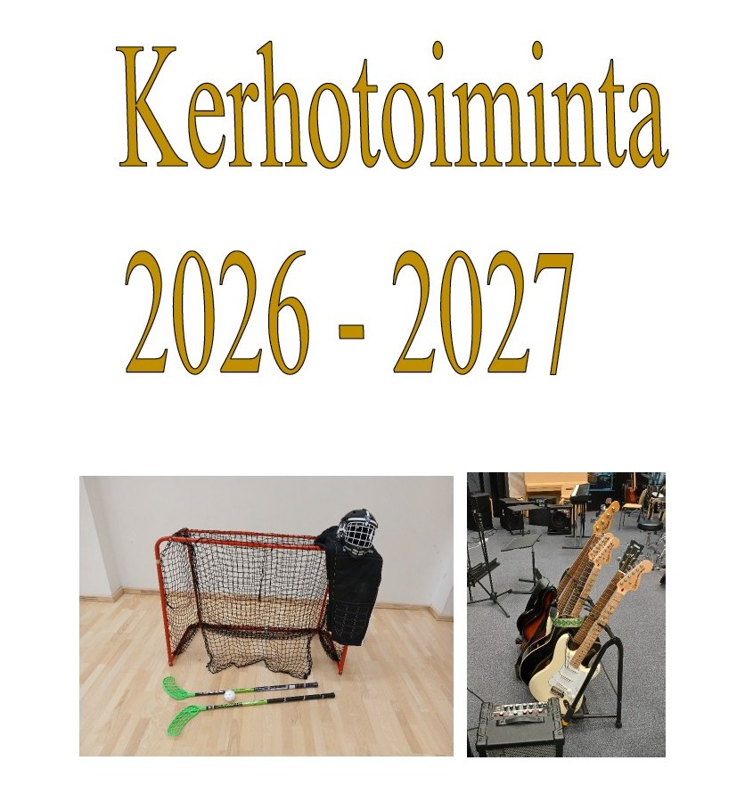 Koulujen kerhotoimintaesitteen 2026-27 kansikuvasta kuvakaappaus.