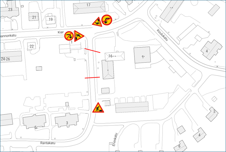 kartta, johon on merkitty työmaa-alue