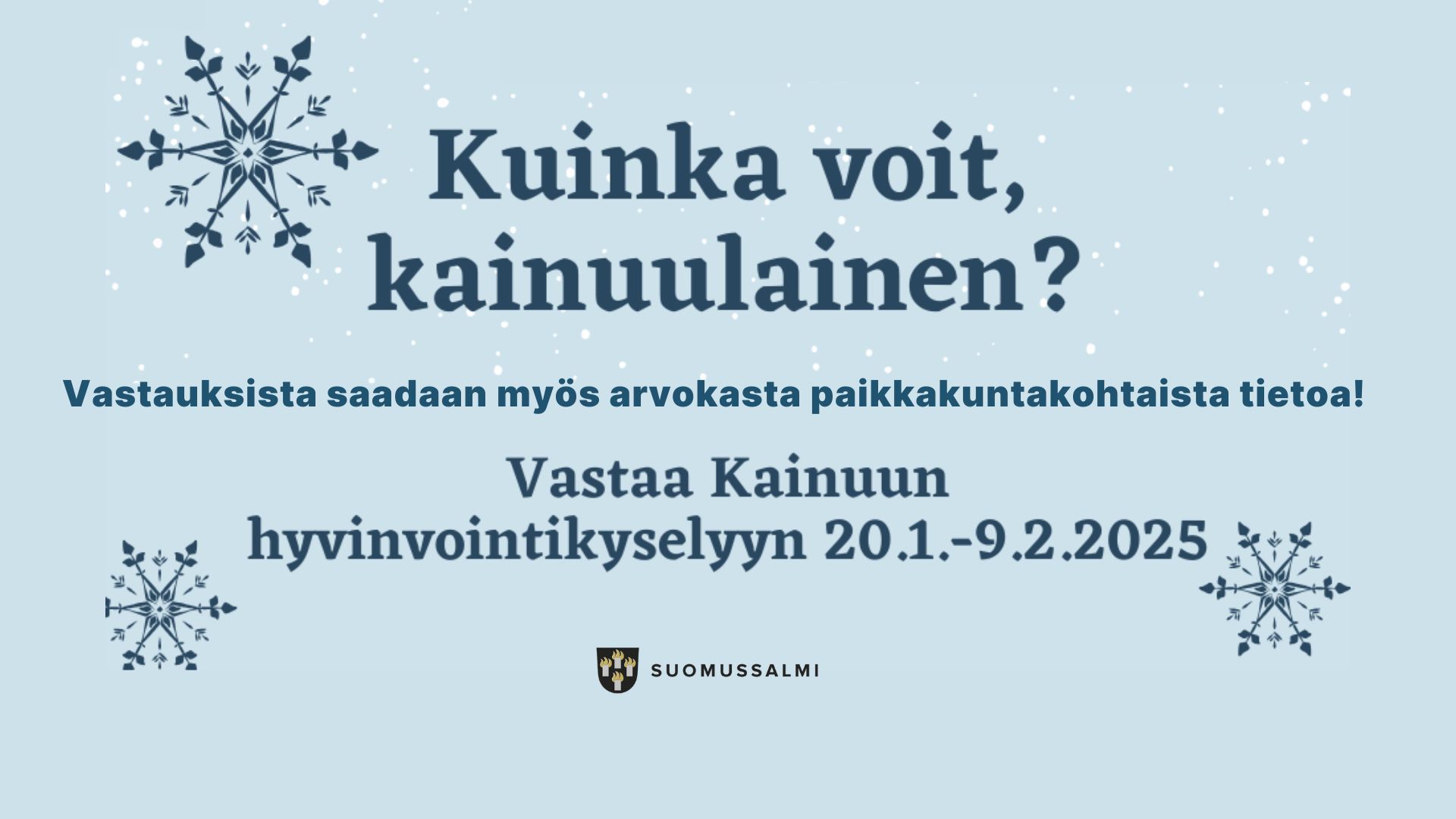 Kuvituskuva, piirrettyjä lumihiutaleita ja tekstiä, joka löytyy myös uutisesta.