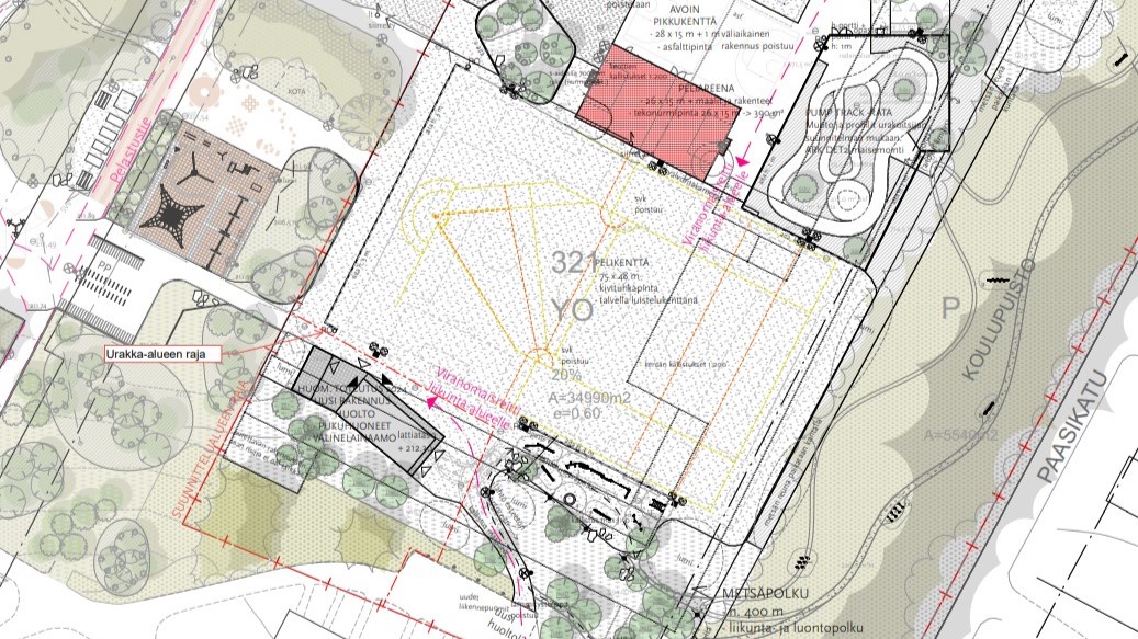 Kuvituskuvana kuvakaappaus lähiliikuntapaikan aluesuunnitelmasta. 